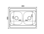 Мойка для кухни MIXLINE 600х800 мм, накладная, толщина 0,6 мм, две чаши