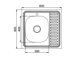 Мойка для кухни MIXLINE 600х600 мм, накладная, толщина 0,6 мм, левая