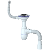 Сифон B426 большая чаша UNICORN с круглым переливом, с гофрой (винт, шток, ручка - латунь)