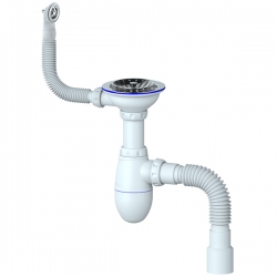 Сифон B426 большая чаша UNICORN с круглым переливом, с гофрой (винт, шток, ручка - латунь)