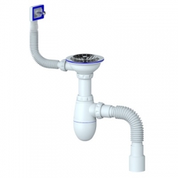 Сифон B425 большая чаша UNICORN с прямоугольным переливом, с гофрой (винт, шток, ручка - латунь)