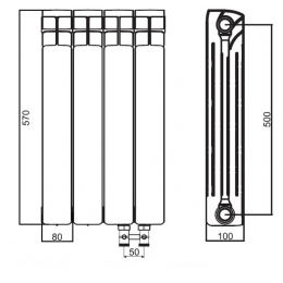 Радиатор биметаллический RIFAR BASE VENTIL 500 BVR 6 секций, нижнее подключение
