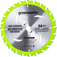 Диск пильный Greenworks 165x1.6x20 мм, 24T, по дереву для дисковой пилы (2955707)
