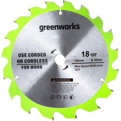 Диск пильный Greenworks 165x1.6x20 мм, 18T, по дереву для дисковой пилы (2955807)