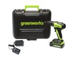 Дрель-шуруповерт Greenworks GD24DD35K2, 24V, бесщеточная, 35Нм, c 1хАКБ 2Ач и ЗУ 2А, в кейсе (3704007UA)
