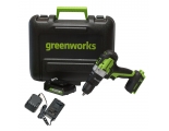 Дрель-шуруповерт ударная Greenworks GD24DD60, 24V, бесщеточная, 60Нм, c 1хАКБ 2Ач и ЗУ 2А, в кейсе (3704107UA)