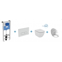 Комплект 4 в 1 TESI AQUABLADE Унитаз подвесной+инсталляция+кнопка + сиденье дюро м/л IDEAL STANDARD