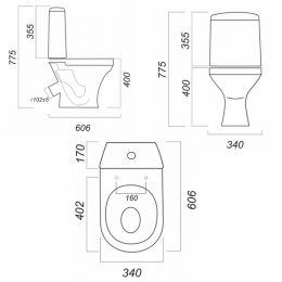 Унитаз-компакт Sanita Аттика стандарт (косой, нижн.подв 1 кн. арм. Уклад, сид полипропилен)