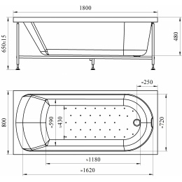 Ванна 180х80 акриловая Radomir Николь (фронтальная панель, каркас)