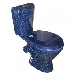 Унитаз-компакт Rosa Элегант синий кракелюр, косой выпуск, нижний подвод, сиденье