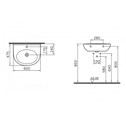 Раковина VitrA Zentrum 60, подвесная