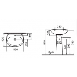 Раковина VitrA Normus 55, подвесная с пьедесталом