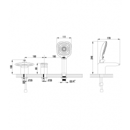 Смеситель для ванны Lemark Status LM4445C, встраиваемый на борт на три отверстия, каскадный излив
