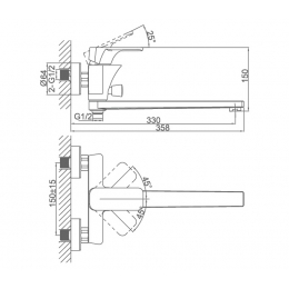 Смеситель для ванны с душем D&K Berlin.Kunste DA1433313 оранжевый-хром, однорычажный, длинный излив