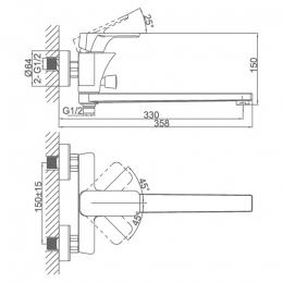Смеситель для ванны с душем D&K Berlin.Humboldt DA1433312 зеленый-хром, однорычажный, длинный излив