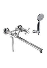 Смеситель для ванны Lemark Benefit LM2512C, двухвентильный, длинный излив, с ручной лейкой