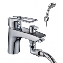 Смеситель для ванны Rossinka T40-38, на борт, однорычажный, короткий излив, с душевой лейкой