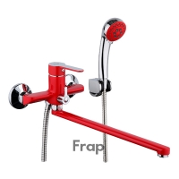 Смеситель для ванны Frap 2243F, однорычажный, длинный поворотный излив, ручная лейка, красный, хром