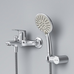 Смеситель для ванны и душа AM.PM Joy F85E15000, однорычажный, короткий излив, ручной душ