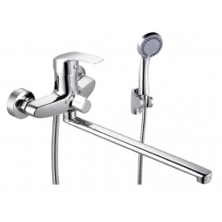 Смеситель для ванны VIEIR V204041, однорычажный, длинный излив, ручной душ