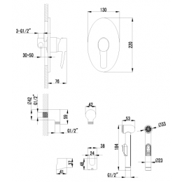 Смеситель с гигиеническим душем Lemark Atlantiss LM3219C, встраиваемый с внутренней частью