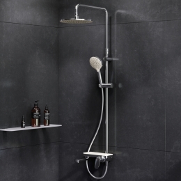 Душевая система AM.PM Like F0780700 однорычажный, поворотный излив, тропический и ручной душ, стойка