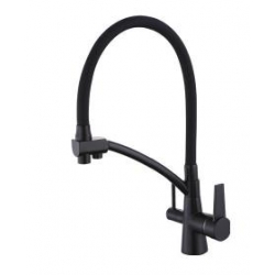 Смеситель для кухни VIEIR V15007С, с выходом для фильтра, рычажный, высокий гибкий-излив, чёрный