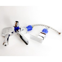 Смеситель на борт ванны VIEIR V393532 однорычажный, каскадный излив, выдвижная лейка, хром