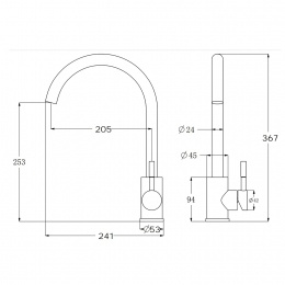 Смеситель для кухни ESKO Kitchen K45 Black, высокий излив, однорычажный, гранитная крошка черный