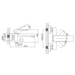 Смеситель для ванны с душем D&K Berlin.Technische DA1433215 черный-хром, однорычажный,короткий излив