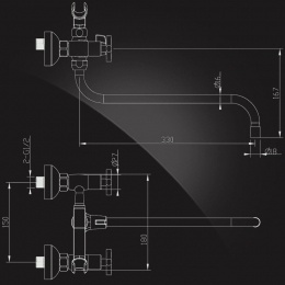 Смеситель для ванны Elghansa ECOFLY 2702880, двухвентильный, длинный излив, душевой комплект