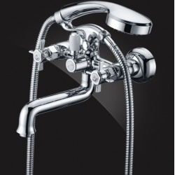 Смеситель для ванны Elghansa PRAKTIC 2312660, двухвентильный, короткий излив, душевой комплект