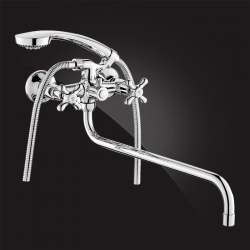 Смеситель для ванны Elghansa RETRO CHROME 2702754-L, двухвентильный, длинный излив, душевой комплект