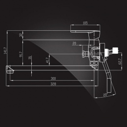 Смеситель для ванны Elghansa ECOFLOW BETA 5350205, однорычажный, длинный излив, душевой комплект