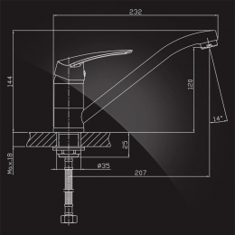 Смеситель для кухни Elghansa WIEDEN NEW 56A0909, длиный излив, однорычажный