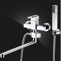 Смеситель для ванны Elghansa KUBUS 53B9741, однорычажный, длинный излив, душевой комплект