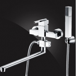 Смеситель для ванны Elghansa KUBUS 53B9741, однорычажный, длинный излив, душевой комплект
