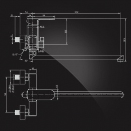Смеситель для ванны Elghansa SCARLETT 5322225, однорычажный, длинный излив, душевой комплект