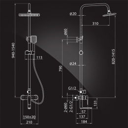 Душевая система Elghansa EMERALD New 2392510-2B, однорычажная, излив, тропический душ, стойка, ручно
