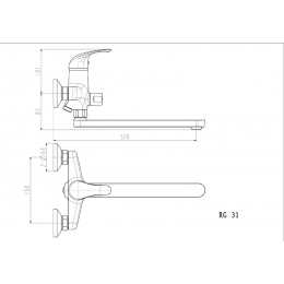 Смеситель для ванны ESKO Riga RG31, длинный излив, с душевым комплектом