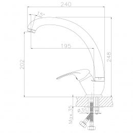 Смеситель для кухни Rossinka A35-25, однорычажный, высокий излив
