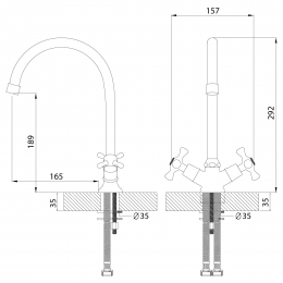 Смеситель для кухни Rossinka H02-72, двухвентильный, высокий излив
