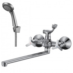 Смеситель для ванны Rossinka RS40-84, двухвентильный, длинный излив, с душевой лейкой