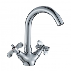 Смеситель для умывальника Rossinka RS42-62, двухвентильный, поворотный высокий излив