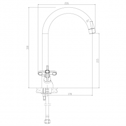 Смеситель для кухни Rossinka RS42-72, двухвентильный, высокий излив