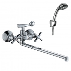 Смеситель для ванны Rossinka RS42-80, двухвентильный, длинный излив, с душевой лейкой