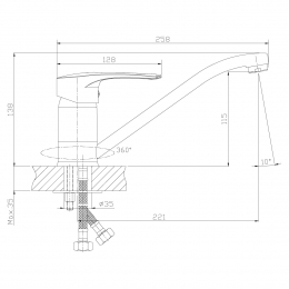 Смеситель для кухни Rossinka T40-21, однорычажный, длинный излив