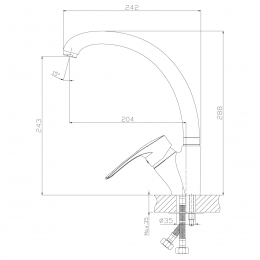 Смеситель для кухни Rossinka T40-23, однорычажный, высокий излив