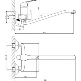 Смеситель для ванны Rossinka A35-34, однорычажный, длинный излив, с душевой лейкой