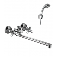 Смеситель для ванны Rossinka Q02-80, двухвентильный, длинный излив, с душевой лейкой